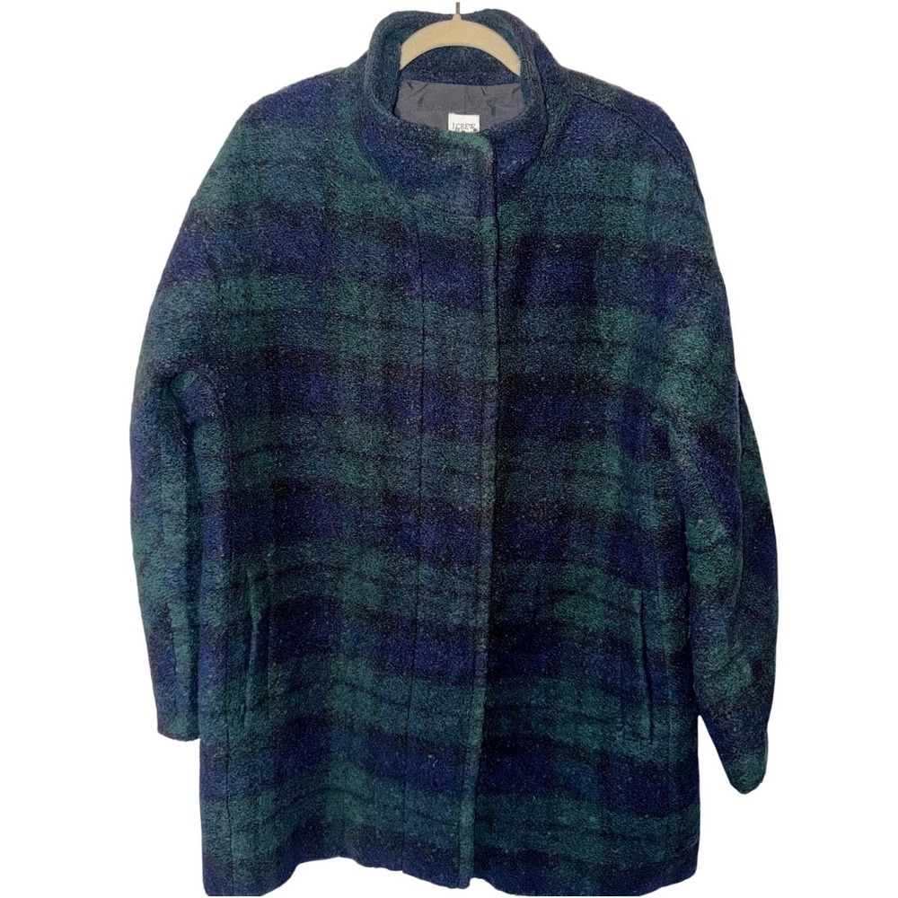J.‎ Crew Plaid Wool Blend Coat Blue & Green Zip Front Women's Size 16